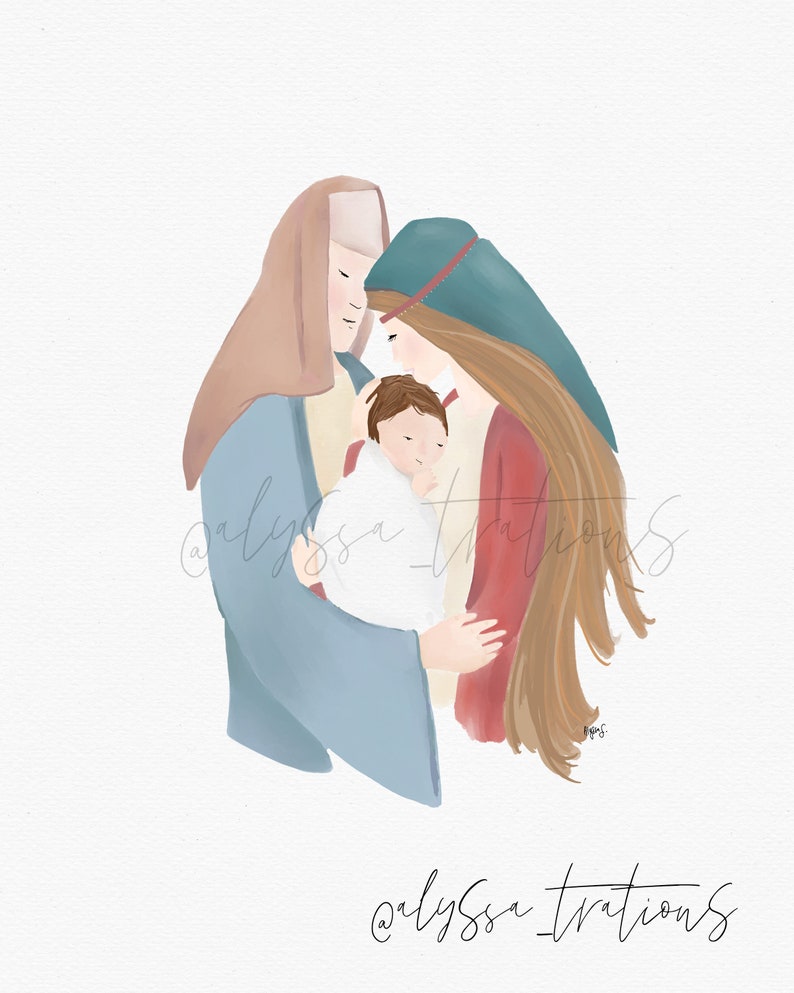 Nativity Scene Watercolor Print Digital Download Printable Artwork 8x10, 5x7, 4x6 PDF & JPEG Digital Files image 2