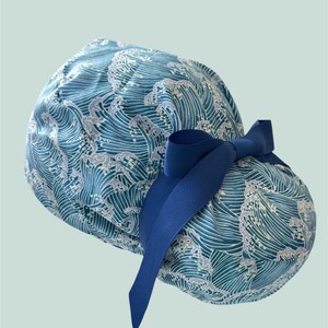 Japanese Wave Inspired Ponytail Scrub Cap – 100% Cotton