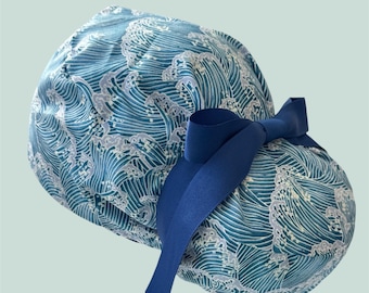 Japanese Wave Inspired Ponytail Scrub Cap – 100% Cotton