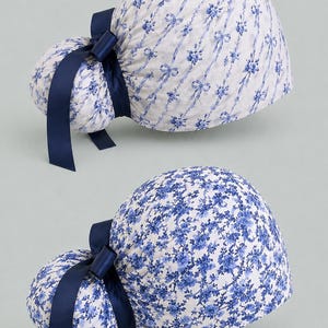 Blue Floral Scrub Cap | Ponytail & Euro Style | Satin or Cotton Lining | Surgical Cap for Nurses -Medical Professionals | Handmade