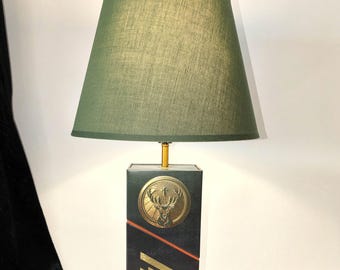 eckige Blechdose-, Geschenkbox als Lampe, Flaschenlampe LED (E27), Upcycling, Tischlampe, Design Lampe Handarbeit, Deko