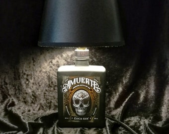 Skull bottle lamp LED (E27), black lamp base, upcycled lamp, table lamp, gift idea, handmade, more lampshades available on request