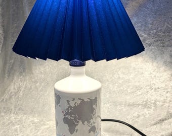 Bottle lamp, Spain, upcycling, pleated lampshade, gift idea, decorative lamp, table lamp
