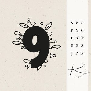 9 FICHIER DE TRACEUR DE NUMÉROS NEUF / svg png dxf jpg eps Définir le fichier de traceur Clipart Numéros Neuvième anniversaire