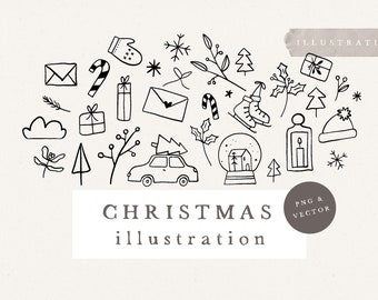 CHRISTMAS CLIPART / hand drawn Xmas Christmas Illustration bundle vector png