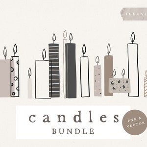 CANDLE CLIPART / hand drawn xmas birthday candle Illustration Clipart for Card Design and Social Media