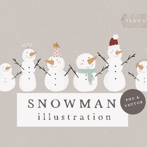 SNOWMAN CLIPART / dessiné à la main Noël Noël Illustration bundle vecteur png
