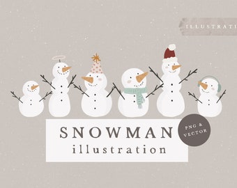 SNOWMAN CLIPART / hand drawn Xmas Christmas Illustration bundle vector png