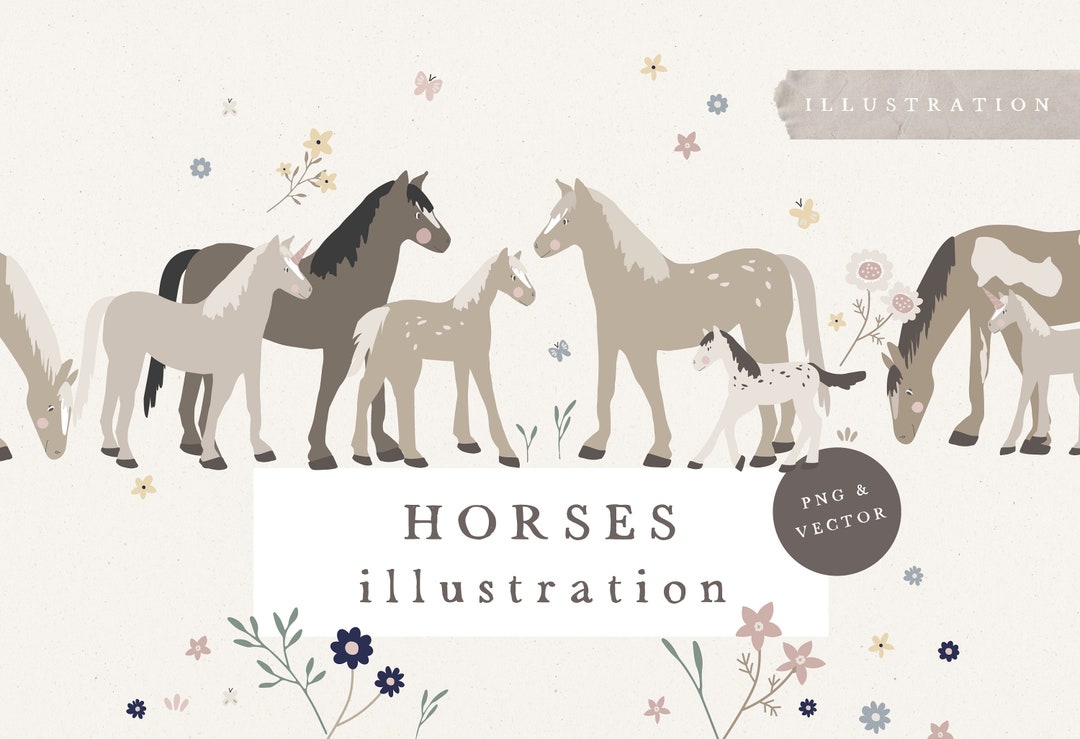 HORSE BUNDLE CLIPART / Hand Drawn Watercolor Horses Unicorn Png ...