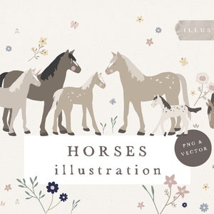 HORSE BUNDLE CLIPART / caballos acuarela dibujados a mano unicornio png Ilustración Clipart para diseño de tarjetas y redes sociales