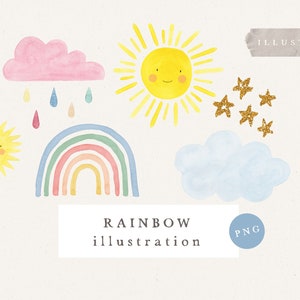 BUNDEL RAINBOW CLIPART / hand getrokken aquarel regenboog png illustratie clipart voor kaartontwerp en sociale media