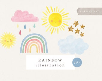 BUNDLE RAINBOW CLIPART / hand drawn watercolor rainbow png Illustration Clipart for Card Design and Social Media