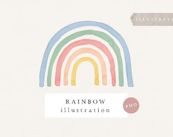 WATERCOLOR RAINBOW CLIPART / hand drawn watercolor rainbow png Illustration Clipart for Card Design and Social Media