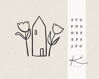 PLOTTER FILE TULIPS HOUSE / svg png dxf jpg eps file bundle for plotter file flowers