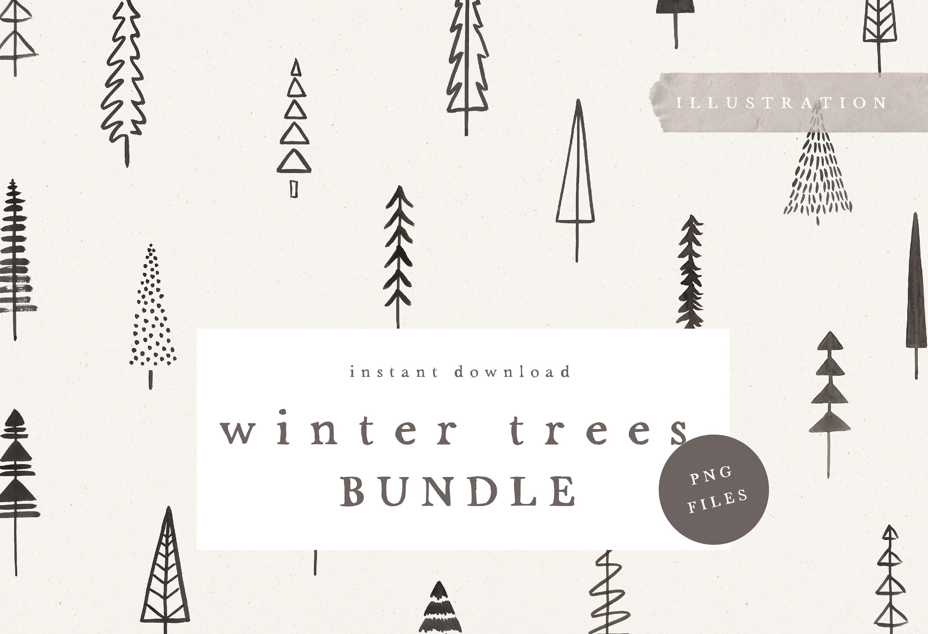 WATERCOLOR TREES / hand drawn xmas christmas tree illustration clipart for card design and social media