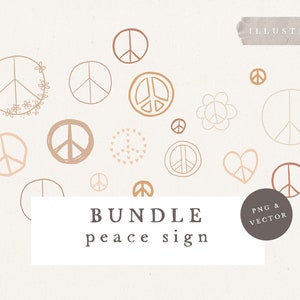 CLIPART DEL SEGNO DELLA PACE / pacchetto vettoriale e png schizzi disegnati a mano dell'illustrazione di boho del segno di fridom