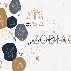 ZODIAC BUNDLE / vector and png bundle hand drawn sketches moon stars zodiac signs