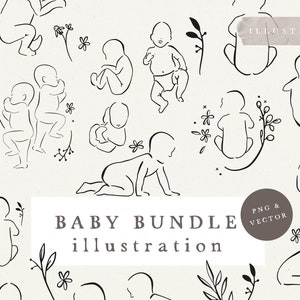 BEBÉ PAQUETE EMBARAZO / vector y png paquete bocetos dibujados a mano baby shower nacimiento del bebé mujer embarazada arte lineal