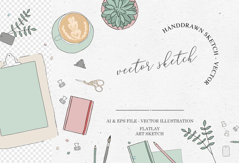 VECTOR ILLUSTRATION Download Digital Clipart and Graphic Design for Social Media Flatlay Sketch illustrator file