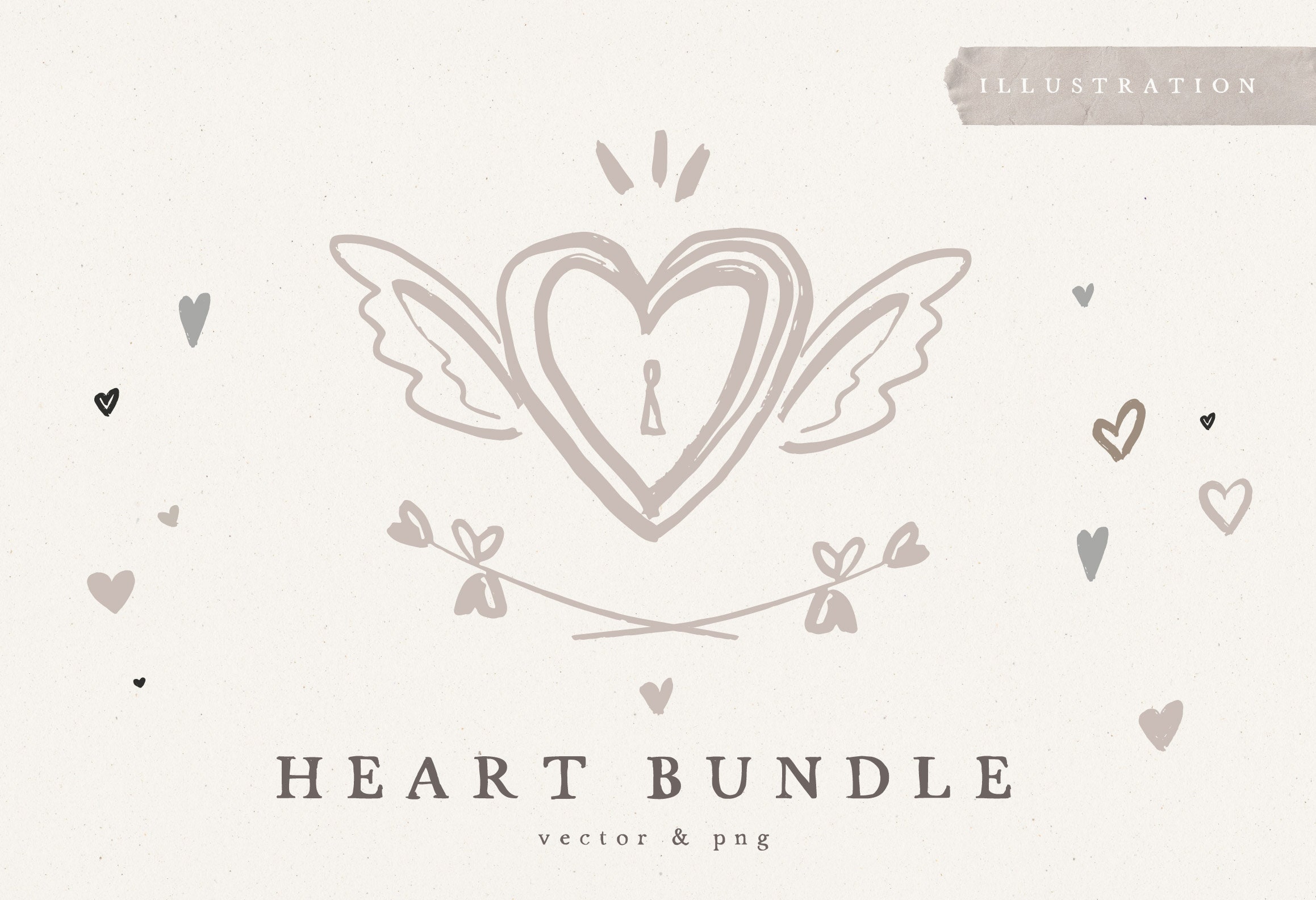 HEART LOVE CLIPART / hearts wedding valentine png and vector hand drawn illustration
