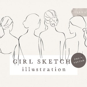 RAGAZZE LINE ART / clipart pacchetto vettoriale e png schizzi disegnati a mano baby shower nascita bambino donna incinta line art