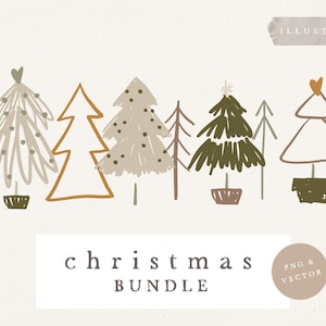 CLIPART DEGLI ALBERI DI NATALE / clipart di illustrazione dell'albero di Natale di Natale disegnato a mano per la progettazione di carte e i social media