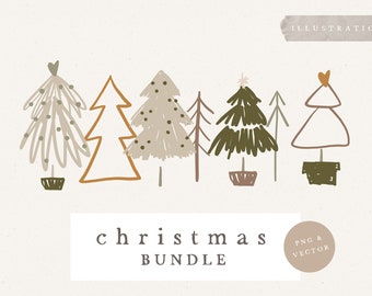 XMAS TREES CLIPART / hand drawn xmas christmas tree illustration clipart for card design and social media