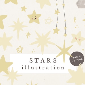 STARS BUNDLE CLIPART / vector and png bundle hand drawn sketches baby shower baby birth pregnant woman line art