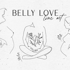 BELLY LOVE PREGNANCY / vector and png bundle hand drawn sketches baby shower baby birth pregnant woman line art