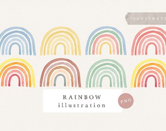 BUNDLE RAINBOW CLIPART / hand drawn watercolor rainbow png Illustration Clipart for Card Design and Social Media