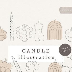 CUBE CANDLE CLIPART / hand drawn bubble candles shell rainbow Illustration Clipart for Card Design and Social Media
