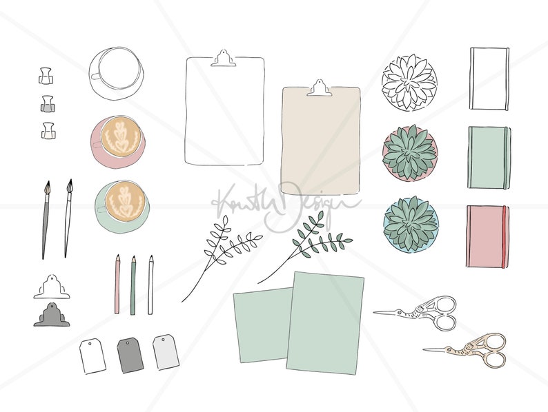 VECTOR ILLUSTRATION Download Digital Clipart and Graphic Design for Social Media Flatlay Sketch illustrator file