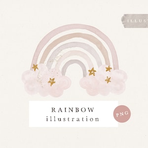 CLIPART ARCOBALENO ACQUERELLO / acquerello disegnato a mano arcobaleno oro glitter png Illustrazione Clipart per Card Design e Social Media