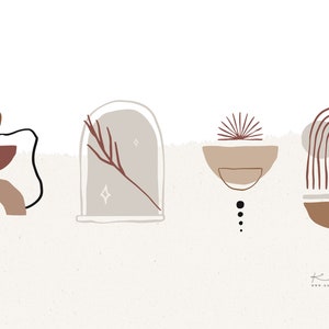 Könnte beinhalten: Abstrakter Kunstdruck mit minimalistischem Design mit Bögen, Kreisen und Linien in Braun-, Beige- und Grautönen. Der Druck hat einen strukturierten Hintergrund und den Text "Kmith" und "www.aesthedesign.com" unten.