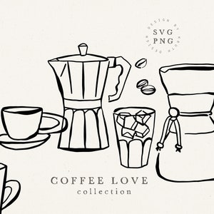PACCHETTO CLIPART CAFFÈ / grafica di caffè disegnata a mano, tessuti e molto altro