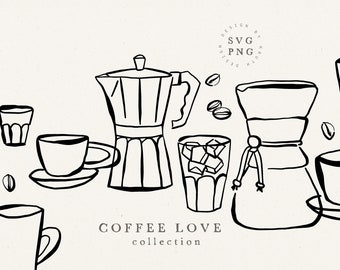 COFFEE CLIPART BUNDLE / hand drawn cafe graphic design, fabrics and many more