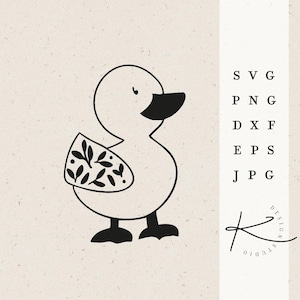 Puede incluir: Ilustración en blanco y negro de un pato con un patrón floral en el ala. El pato está mirando hacia el lado derecho de la imagen.