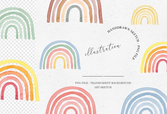 Download Bundle Rainbow Clipart Hand Drawn Watercolor Rainbow Png Etsy