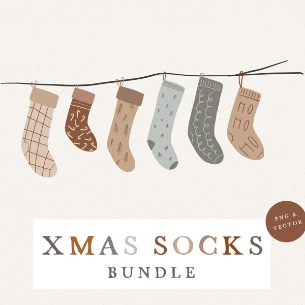 XMAS SOCKS CLIPART / hand drawn xmas candle Illustration Clipart for Card Design and Social Media