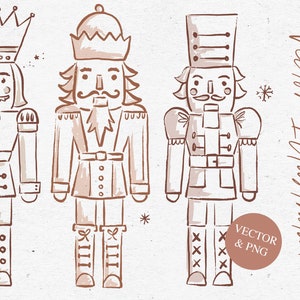 PACOTE DE NUTCRACKER / clipart de ilustração de árvore de Natal desenhada à mão para design de cartões e mídias sociais