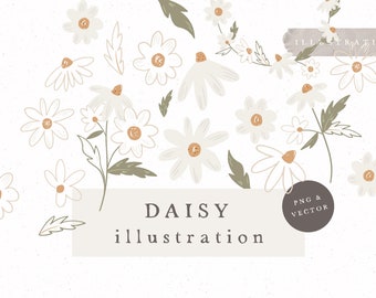 DAISY WATERCOLOR BUNDLE / png bundle hand drawn sketches baby shower baby birth pregnant woman line art
