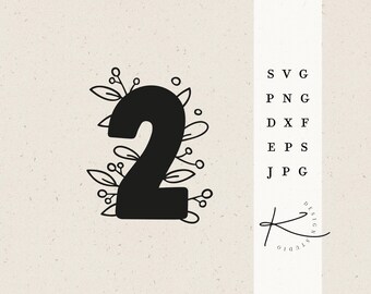 2 TWO NUMBER PLOTTER FILE / svg png dxf jpg eps Set Plotter File Clipart Numbers Second Birthday