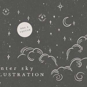 MOON SKY CLIPART / galáxia desenhada à mão png esboço ilustração png + vetor