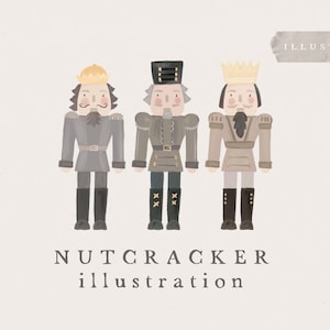 PACOTE DE NUTCRACKER / clipart de ilustração de árvore de Natal desenhada à mão para design de cartões e mídias sociais