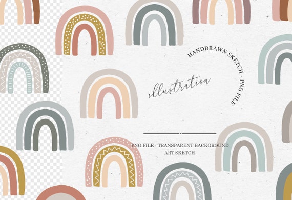Download Bundle Rainbow Clipart Hand Drawn Vector Rainbow Png Etsy