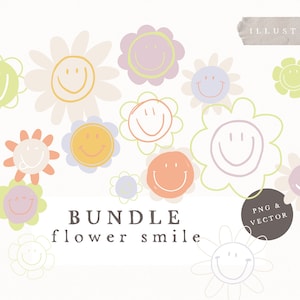 SMILE FLOWER BUNDLE / vector and png bundle hand drawn sketches modern blogger insta sticker