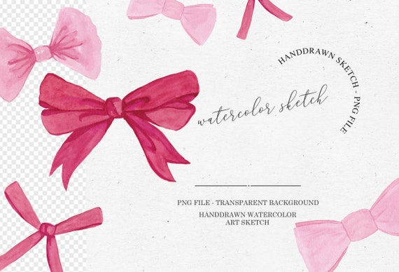 Download Watercolor Bow Clipart Handdrawn Pink Watercolor Bow Tie Png Etsy
