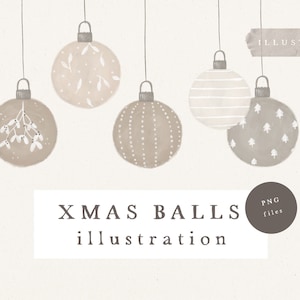 CLIPART DE BOLAS DE NATAL / bolas de inverno desenhadas à mão e guirlandas em aquarela Clipart de ilustração para design de cartões e mídias sociais