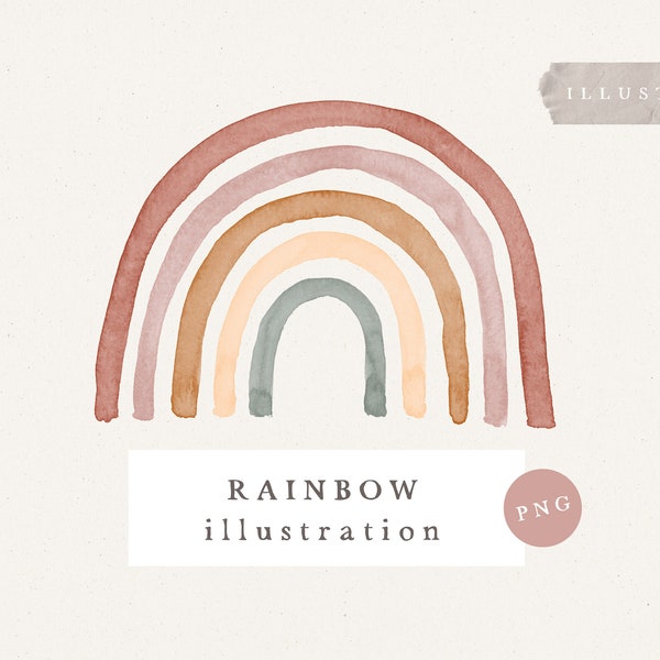 WATERCOLOR RAINBOW CLIPART / hand drawn watercolor rainbow png Illustration Clipart for Card Design and Social Media