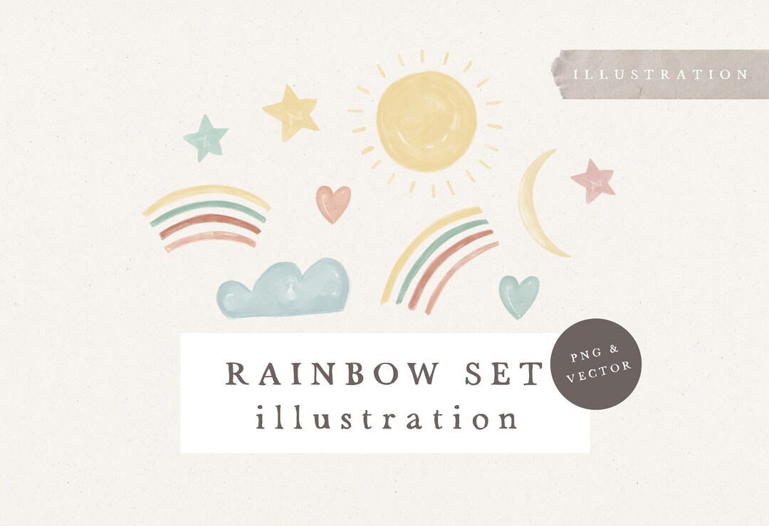 BUNDLE RAINBOW CLIPART / Hand Drawn Watercolor Rainbow Png Illustration ...